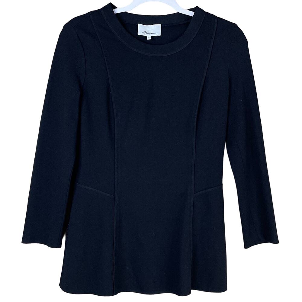 3.1 Phillip Lim Ponte Knit Peplum Long Sleeve Top Black Size 8